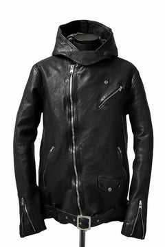 Load image into Gallery viewer, ISAMU KATAYAMA BACKLASH HOODED RIDERS JACKET / JP-CALF GARMENT WASHED (BLACK)