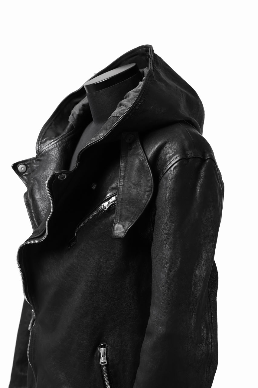 画像をギャラリービューアに読み込む, ISAMU KATAYAMA BACKLASH HOODED RIDERS JACKET / GARMENT WASHED JP CALF (BLACK)