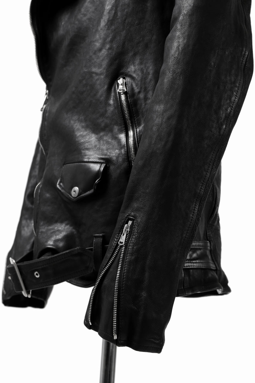 Load image into Gallery viewer, ISAMU KATAYAMA BACKLASH HOODED RIDERS JACKET / JP-CALF GARMENT WASHED (BLACK)