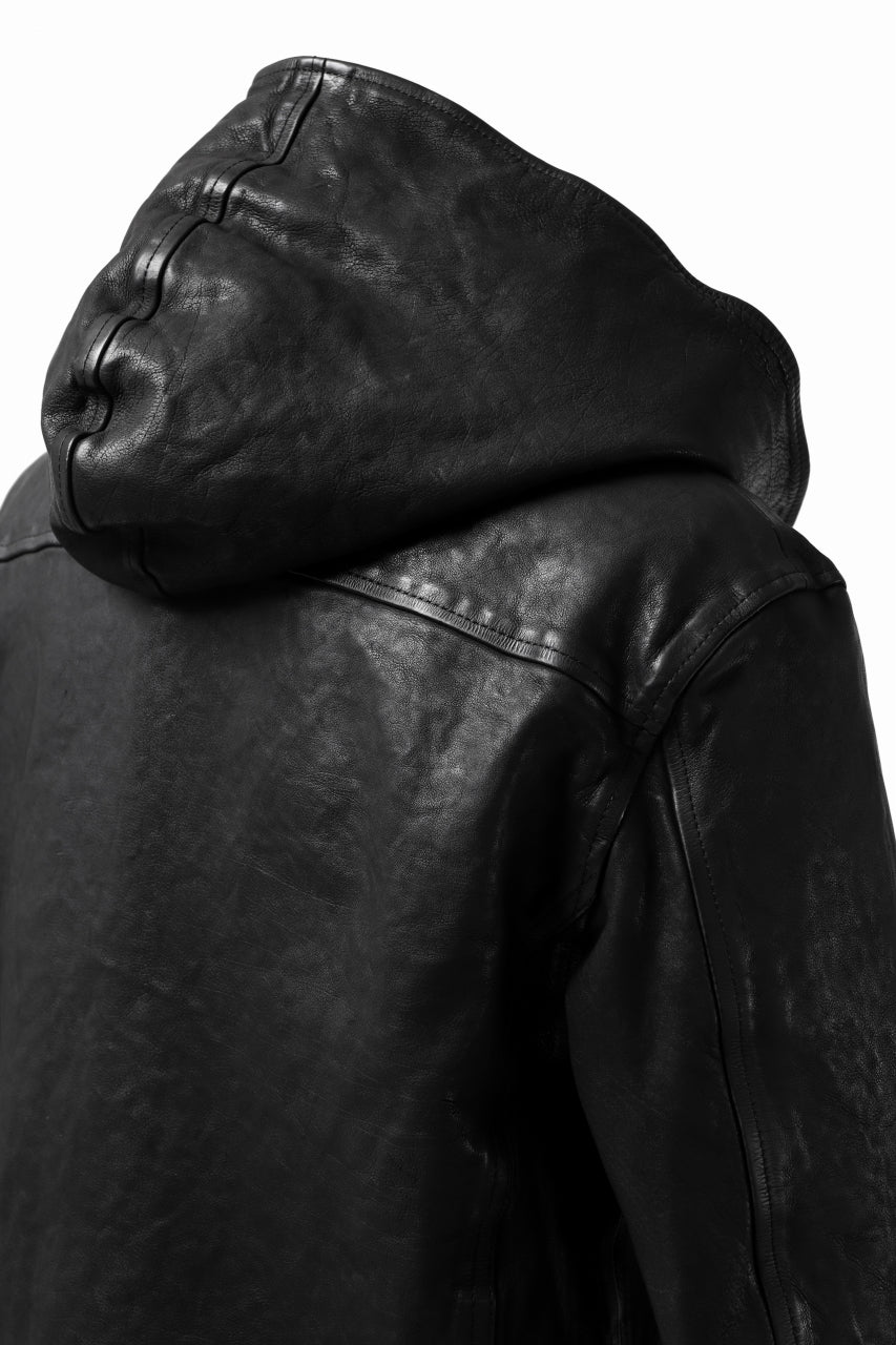 Load image into Gallery viewer, ISAMU KATAYAMA BACKLASH HOODED RIDERS JACKET / JP-CALF GARMENT WASHED (BLACK)
