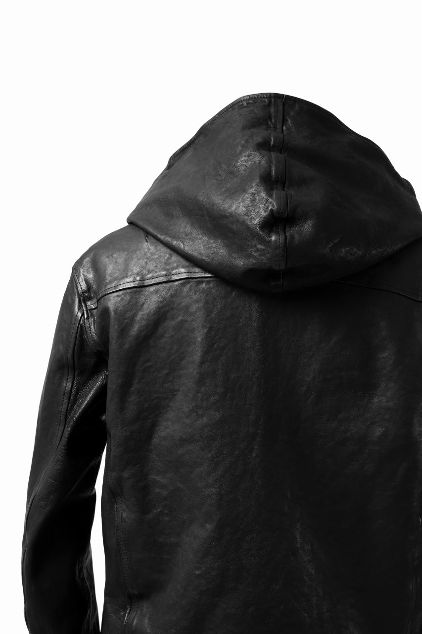 Load image into Gallery viewer, ISAMU KATAYAMA BACKLASH HOODED RIDERS JACKET / JP-CALF GARMENT WASHED (BLACK)
