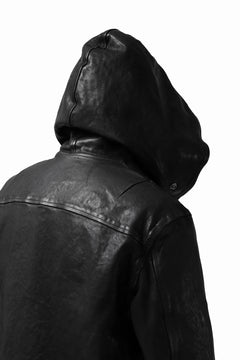 Load image into Gallery viewer, ISAMU KATAYAMA BACKLASH HOODED RIDERS JACKET / JP-CALF GARMENT WASHED (BLACK)