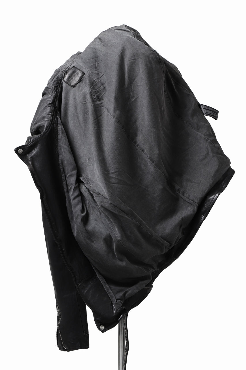 Load image into Gallery viewer, ISAMU KATAYAMA BACKLASH HOODED RIDERS JACKET / JP-CALF GARMENT WASHED (BLACK)