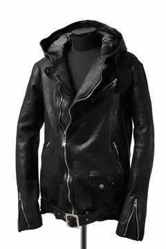 Load image into Gallery viewer, ISAMU KATAYAMA BACKLASH HOODED RIDERS JACKET / JP-CALF GARMENT WASHED (BLACK)