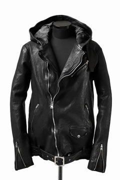 Load image into Gallery viewer, ISAMU KATAYAMA BACKLASH HOODED RIDERS JACKET / JP-CALF GARMENT WASHED (BLACK)