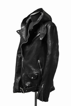 Load image into Gallery viewer, ISAMU KATAYAMA BACKLASH HOODED RIDERS JACKET / JP-CALF GARMENT WASHED (BLACK)