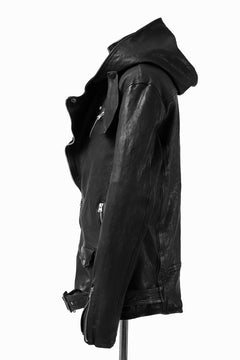 Load image into Gallery viewer, ISAMU KATAYAMA BACKLASH HOODED RIDERS JACKET / JP-CALF GARMENT WASHED (BLACK)