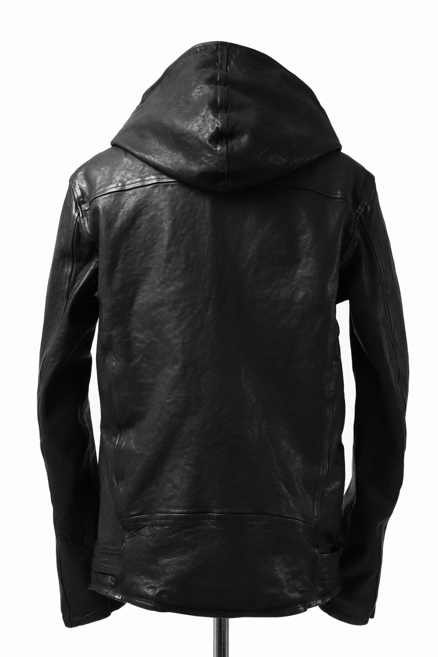 Load image into Gallery viewer, ISAMU KATAYAMA BACKLASH HOODED RIDERS JACKET / JP-CALF GARMENT WASHED (BLACK)