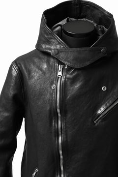 Load image into Gallery viewer, ISAMU KATAYAMA BACKLASH HOODED RIDERS JACKET / JP-CALF GARMENT WASHED (BLACK)