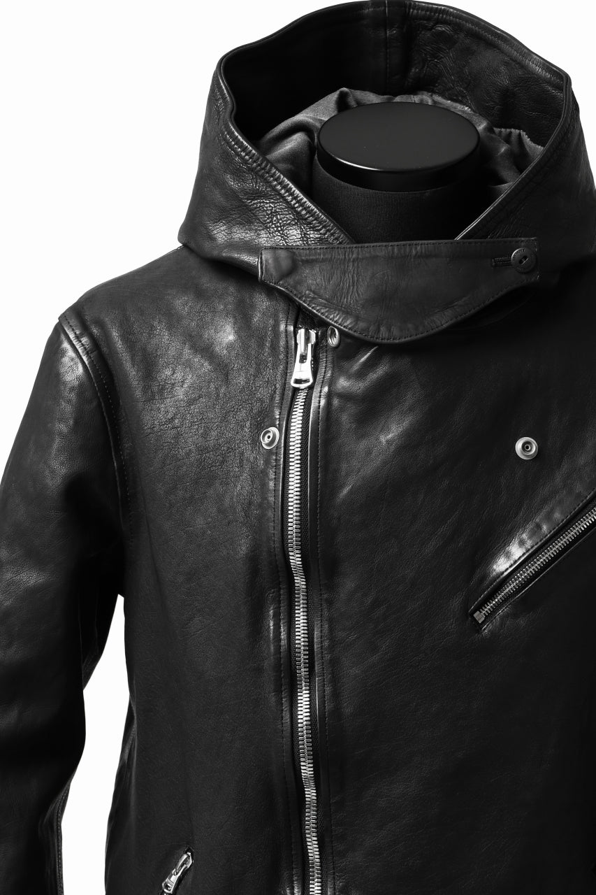 Load image into Gallery viewer, ISAMU KATAYAMA BACKLASH HOODED RIDERS JACKET / JP-CALF GARMENT WASHED (BLACK)