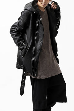 Load image into Gallery viewer, ISAMU KATAYAMA BACKLASH HOODED RIDERS JACKET / JP-CALF GARMENT WASHED (BLACK)