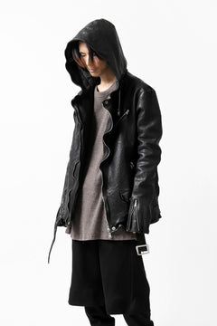 Load image into Gallery viewer, ISAMU KATAYAMA BACKLASH HOODED RIDERS JACKET / JP-CALF GARMENT WASHED (BLACK)
