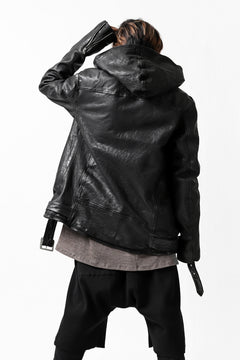 Load image into Gallery viewer, ISAMU KATAYAMA BACKLASH HOODED RIDERS JACKET / JP-CALF GARMENT WASHED (BLACK)