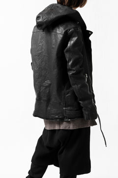 Load image into Gallery viewer, ISAMU KATAYAMA BACKLASH HOODED RIDERS JACKET / JP-CALF GARMENT WASHED (BLACK)