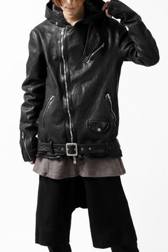 Load image into Gallery viewer, ISAMU KATAYAMA BACKLASH HOODED RIDERS JACKET / JP-CALF GARMENT WASHED (BLACK)