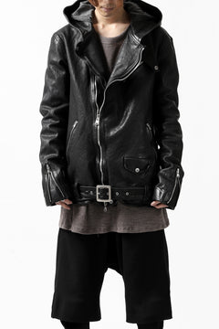 Load image into Gallery viewer, ISAMU KATAYAMA BACKLASH HOODED RIDERS JACKET / JP-CALF GARMENT WASHED (BLACK)