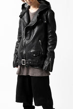 Load image into Gallery viewer, ISAMU KATAYAMA BACKLASH HOODED RIDERS JACKET / JP-CALF GARMENT WASHED (BLACK)