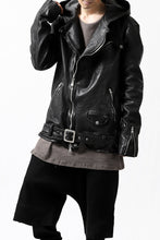 Load image into Gallery viewer, ISAMU KATAYAMA BACKLASH HOODED RIDERS JACKET / JP-CALF GARMENT WASHED (BLACK)