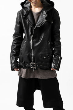 Load image into Gallery viewer, ISAMU KATAYAMA BACKLASH HOODED RIDERS JACKET / JP-CALF GARMENT WASHED (BLACK)