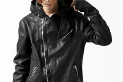 Load image into Gallery viewer, ISAMU KATAYAMA BACKLASH HOODED RIDERS JACKET / JP-CALF GARMENT WASHED (BLACK)