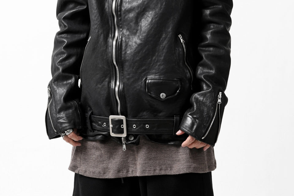 Load image into Gallery viewer, ISAMU KATAYAMA BACKLASH HOODED RIDERS JACKET / JP-CALF GARMENT WASHED (BLACK)