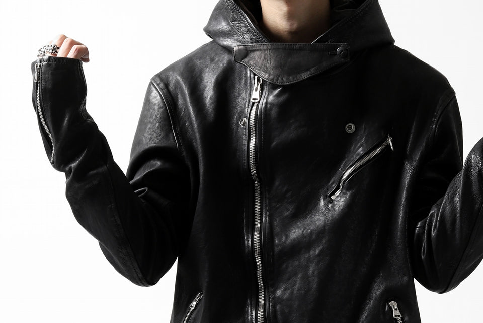 Load image into Gallery viewer, ISAMU KATAYAMA BACKLASH HOODED RIDERS JACKET / JP-CALF GARMENT WASHED (BLACK)