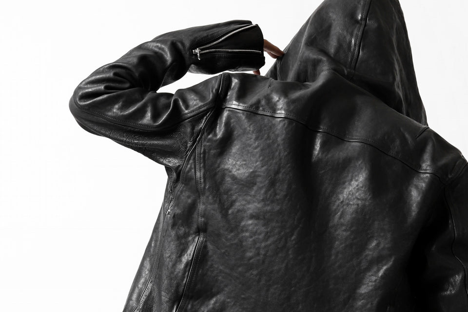 Load image into Gallery viewer, ISAMU KATAYAMA BACKLASH HOODED RIDERS JACKET / JP-CALF GARMENT WASHED (BLACK)