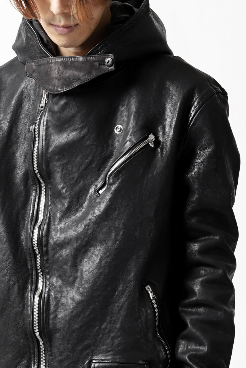 Load image into Gallery viewer, ISAMU KATAYAMA BACKLASH HOODED RIDERS JACKET / JP-CALF GARMENT WASHED (BLACK)