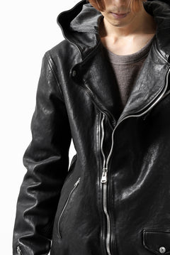 Load image into Gallery viewer, ISAMU KATAYAMA BACKLASH HOODED RIDERS JACKET / JP-CALF GARMENT WASHED (BLACK)