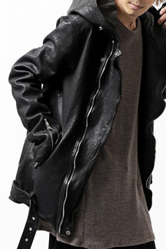 Load image into Gallery viewer, ISAMU KATAYAMA BACKLASH HOODED RIDERS JACKET / JP-CALF GARMENT WASHED (BLACK)