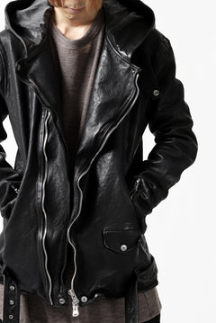 Load image into Gallery viewer, ISAMU KATAYAMA BACKLASH HOODED RIDERS JACKET / JP-CALF GARMENT WASHED (BLACK)