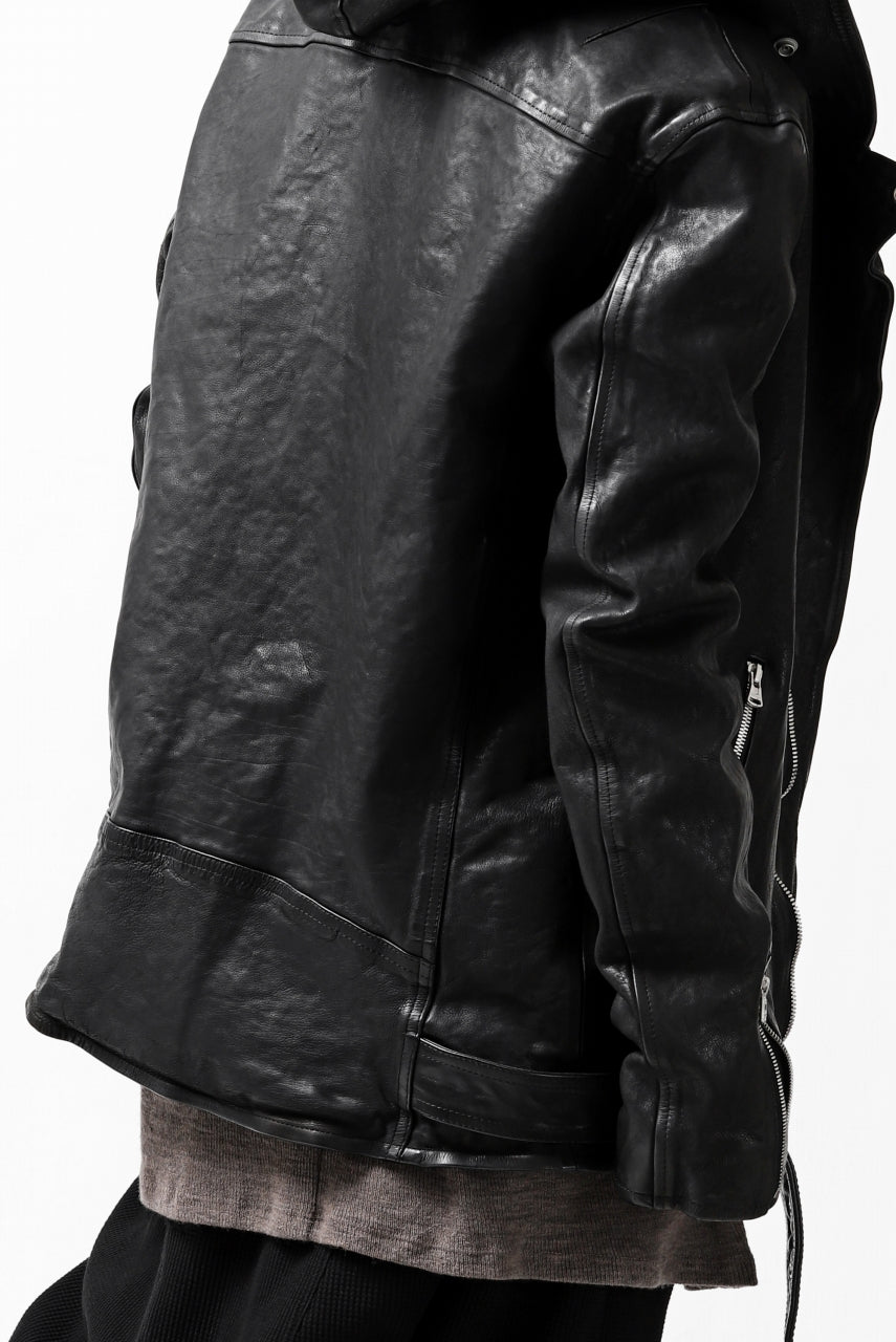 Load image into Gallery viewer, ISAMU KATAYAMA BACKLASH HOODED RIDERS JACKET / JP-CALF GARMENT WASHED (BLACK)