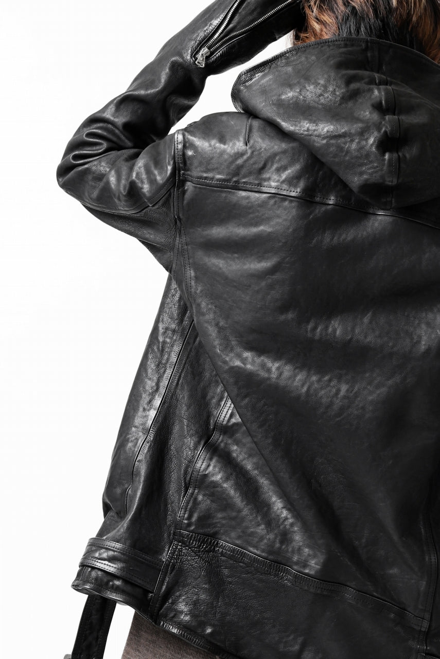 Load image into Gallery viewer, ISAMU KATAYAMA BACKLASH HOODED RIDERS JACKET / JP-CALF GARMENT WASHED (BLACK)