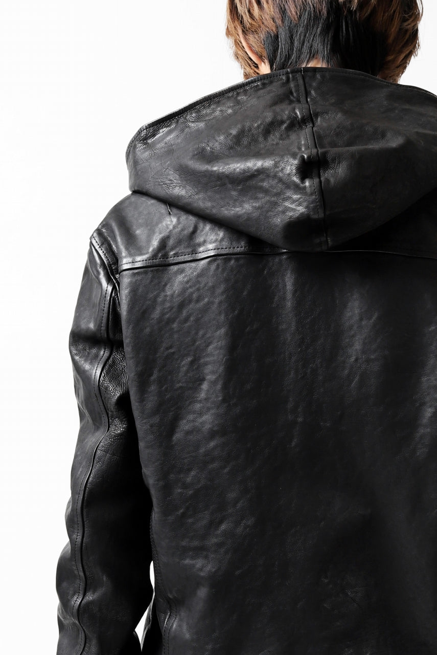 Load image into Gallery viewer, ISAMU KATAYAMA BACKLASH HOODED RIDERS JACKET / JP-CALF GARMENT WASHED (BLACK)