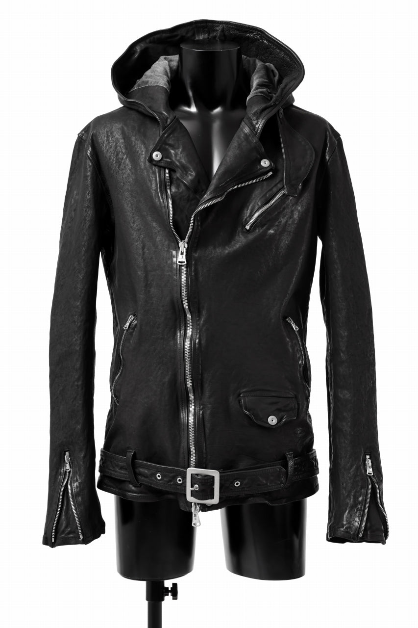 画像をギャラリービューアに読み込む, ISAMU KATAYAMA BACKLASH HOODED RIDERS JACKET / GARMENT WASHED JP CALF (BLACK)