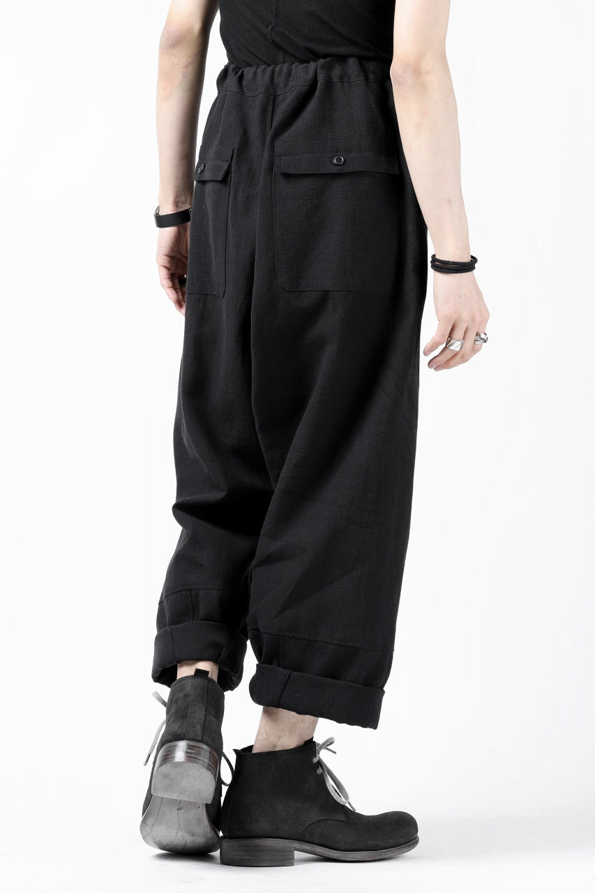 Load image into Gallery viewer, ISAMU KATAYAMA BACKLASH KNOT WAIST WIDE PANTS / COTTON LINEN (BLACK)