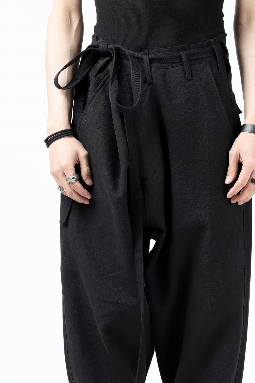 Load image into Gallery viewer, ISAMU KATAYAMA BACKLASH KNOT WAIST WIDE PANTS / COTTON LINEN (BLACK)