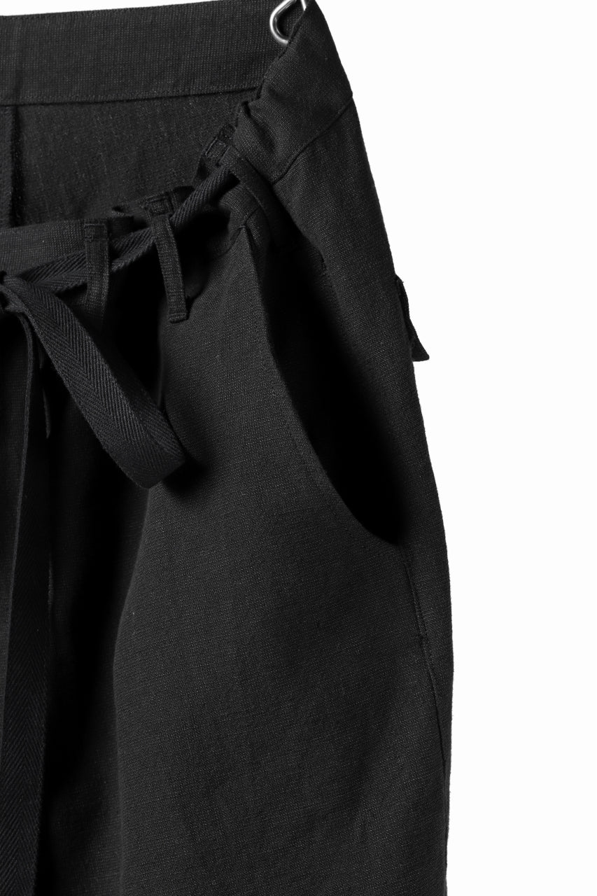 Load image into Gallery viewer, ISAMU KATAYAMA BACKLASH KNOT WAIST WIDE PANTS / COTTON LINEN (BLACK)