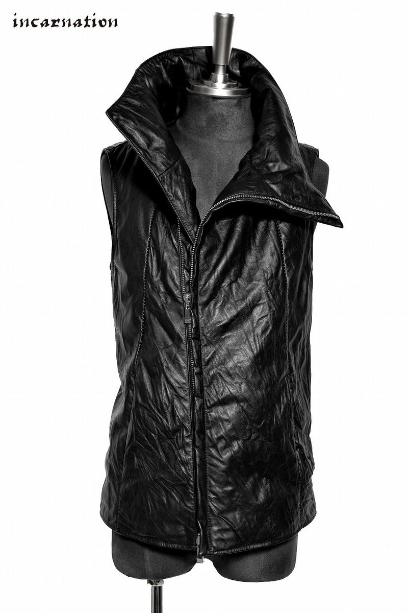 incarnation High Neck Bias Zip Down Vest. Calf Washedの商品ページ