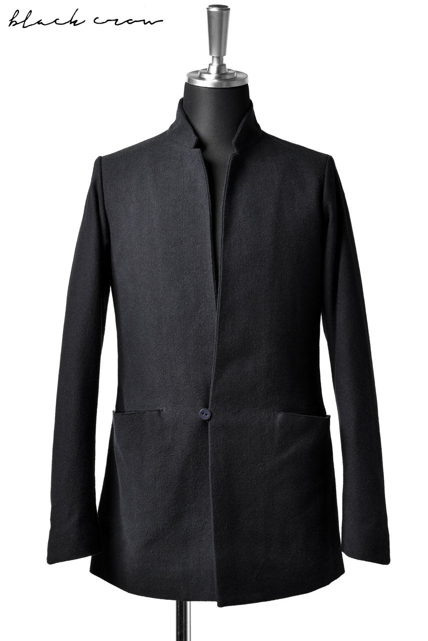 blackcrow 1B jacket silk wool cotton tweed with leather button (NAVY)