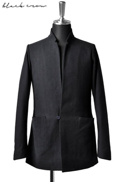 画像をギャラリービューアに読み込む, blackcrow 1B jacket silk wool cotton tweed with leather button (NAVY)