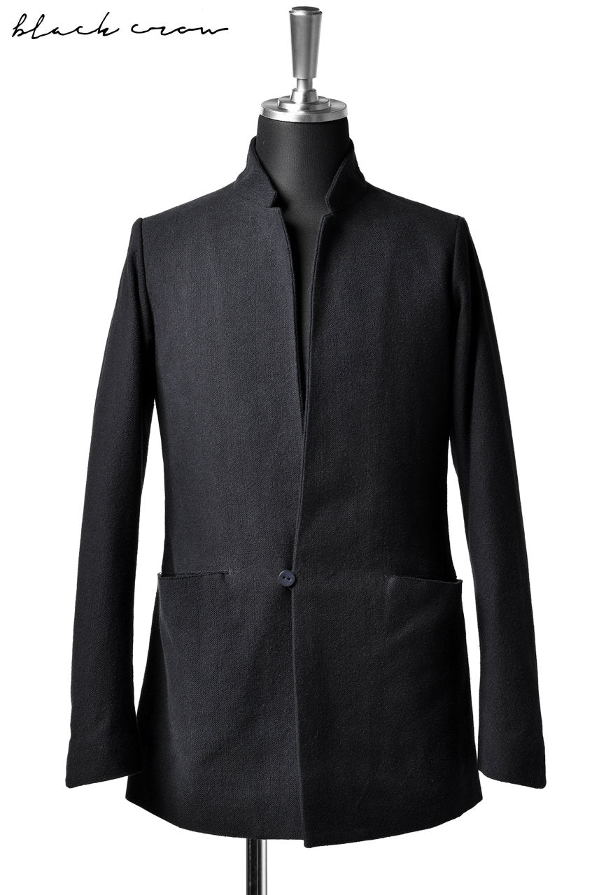 画像をギャラリービューアに読み込む, blackcrow 1B jacket silk wool cotton tweed with leather button (NAVY)