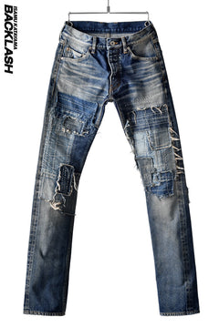 Load image into Gallery viewer, ISAMU KATAYAMA BACKLASH BORO REMAKE SELVEDGE DENIM PANTS-SLIM-STRAIGHT (INDIGO)