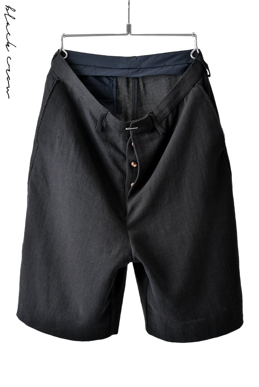 Load image into Gallery viewer, blackcrow linen-cotton woven short trousers (BLACK)