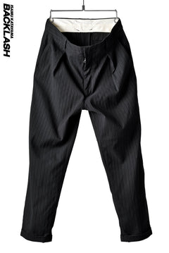 Load image into Gallery viewer, ISAMU KATAYAMA BACKLASH HERRINGBONE STRIPE CROPPED TROUSERS (BLACK STRIPE)