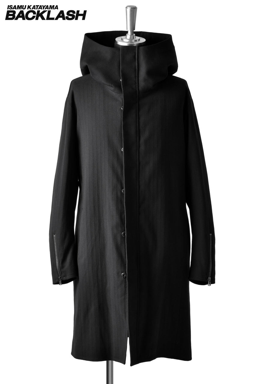 Load image into Gallery viewer, ISAMU KATAYAMA BACKLASH HERRINGBONE HOODED COAT (BLACK)