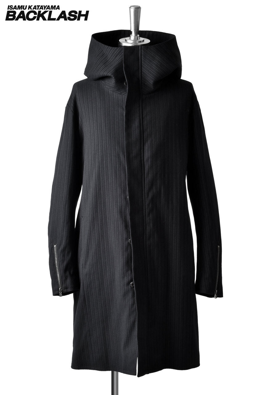 Load image into Gallery viewer, ISAMU KATAYAMA BACKLASH HERRINGBONE STRIPE HOODED COAT (BLACK STRIPE)