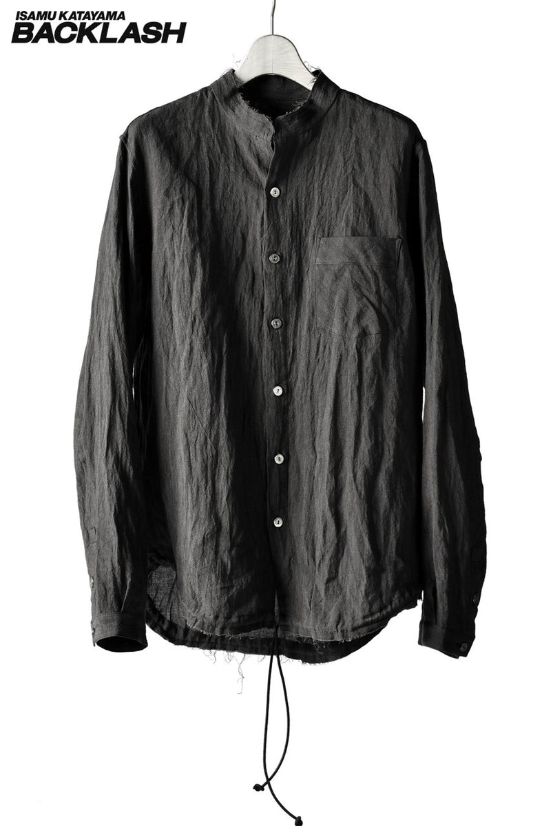 ISAMU KATAYAMA BACKLASH STAND COLLAR LINEN SHIRT (GREY)の商品