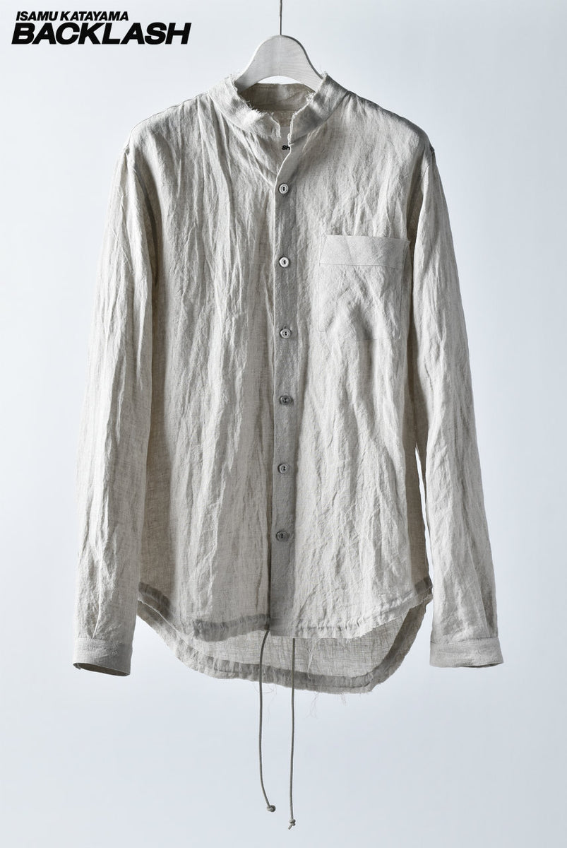 トップス isamu katayama backlash linen t ISAMU KATAYAMA BACKLASH STAND COLLAR LINEN SHIRT (BEIGE)の商品