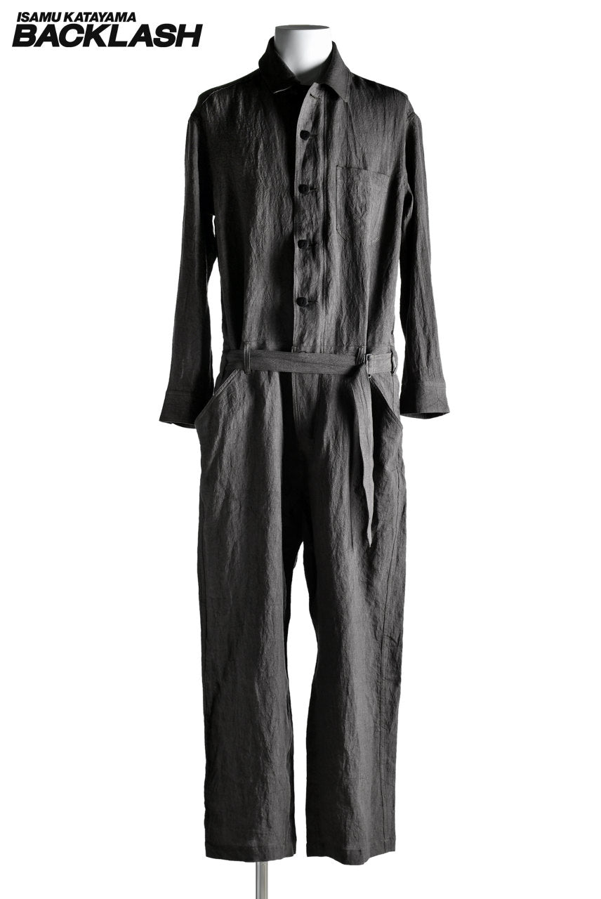 Load image into Gallery viewer, ISAMU KATAYAMA BACKLASH ROUGH LINEN JUMP-SUITS (GREY)
